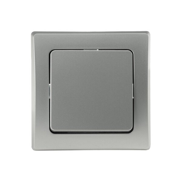 DELPHI Kreuzschalter, 250V~/ 10A mit 1-fach Rahmen Geeignet für Mehrfachrahmen Einsatz 55x55mm Silber Grau