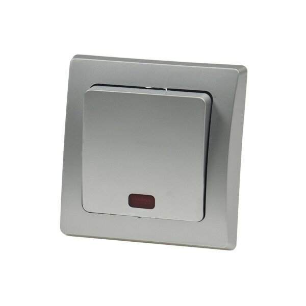 DELPHI Kontroll-Schalter mit Beleuchtung Orientierungsschalter mit 1-fach Rahmen Geeignet für Mehrfachrahmen Einsatz 55x55mm Silber Grau