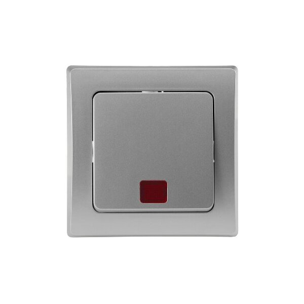 DELPHI Kontroll-Schalter mit Beleuchtung Orientierungsschalter mit 1-fach Rahmen Geeignet für Mehrfachrahmen Einsatz 55x55mm Silber Grau
