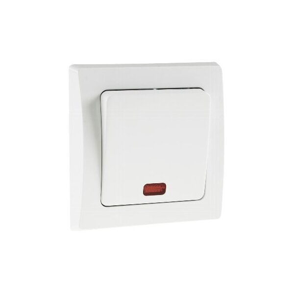 DELPHI Kontroll-Schalter mit Beleuchtung 230V Orientierungsschalter mit Rahmen Unterputz rotes Licht Weiß