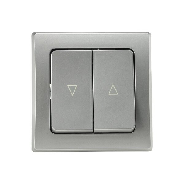 DELPHI Jalousie Rolladen Steuerung Taster Schaltung 2 Wippen mit abnehmbarem Rahmen Unterputz I Silber Grau