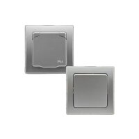 DELPHI IP44 Steckdose und Schalter für Aussen 250V Unterputz Schutzkontakt-Steckdose mit Klappdeckel Wechselschalter für Feuchträume und Aussenbereich I Grau Silber
