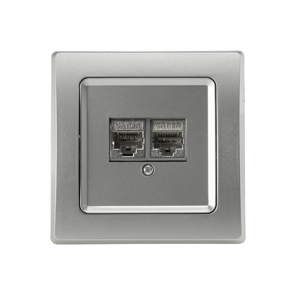 DELPHI Netzwerkdose 2x CAT6 Silber | LAN-Doppeldose | 300?MHz | Unterputz