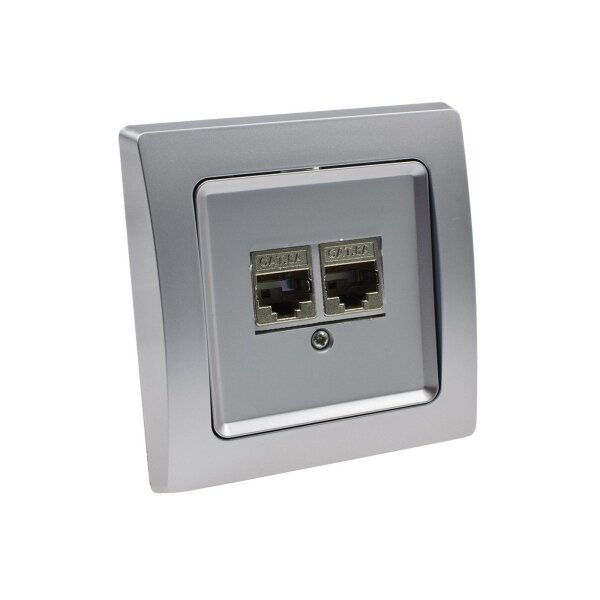 DELPHI Netzwerkdose 2x CAT6 Silber | LAN-Doppeldose | 300?MHz | Unterputz