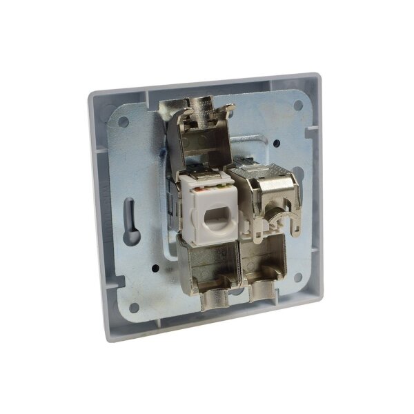 DELPHI Netzwerkdose 2x CAT6 Silber | LAN-Doppeldose | 300?MHz | Unterputz