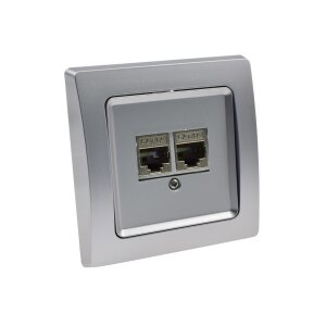 DELPHI Netzwerkdose 2x CAT6 Silber | LAN-Doppeldose |...