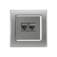 DELPHI Netzwerkdose 2x CAT6 Silber | LAN-Doppeldose | 300?MHz | Unterputz