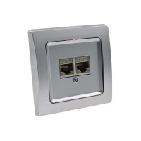 DELPHI Netzwerkdose 2x CAT6 Silber | LAN-Doppeldose | 300?MHz | Unterputz