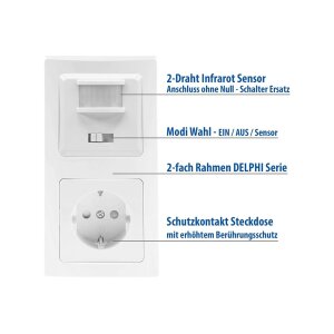 Delphi Bewegungsmelder 2-Draht mit Steckdose Unterputz I...