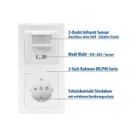 Delphi Bewegungsmelder 2-Draht mit Steckdose Unterputz I 230V 160° Sensor I Anschluss ohne Nullleiter Weiß