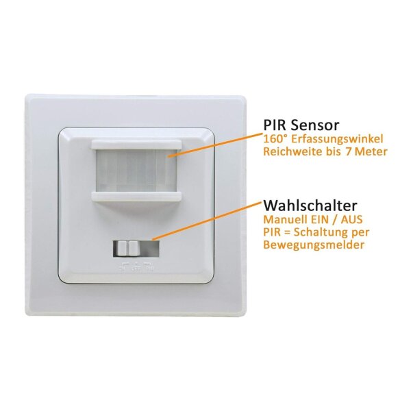 Delphi Bewegungsmelder & Steckdose Weiß UP 230V~ Unterputz 160° Wandsensor mit Schutzkontaktsteckdose im Doppelrahmen