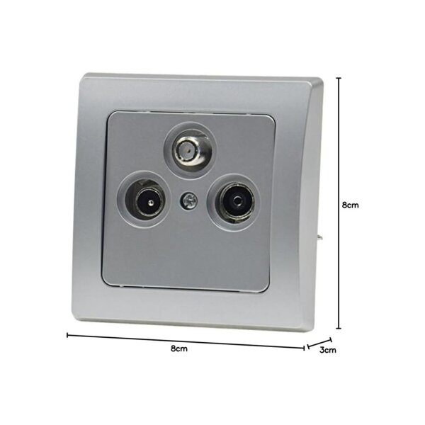 DELPHI Antennendose Silber | 3-Loch Enddose TV SAT Radio | Hochglanz | 80x80 mm