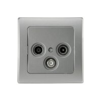 DELPHI Antennendose Silber | 3-Loch Enddose TV SAT Radio | Hochglanz | 80x80 mm