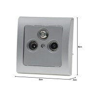 DELPHI Antennendose Silber | 3-Loch Enddose TV SAT Radio | Hochglanz | 80x80 mm
