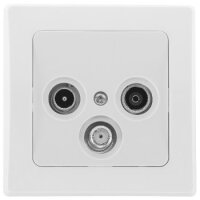 DELPHI Antennendose 3-fach TV Sat Kabel Fernsehen Radio FULL-HD UHD 4K tauglich Verteiler Stichdose Kombinierbar mit DELPHI Komponenten mit 1-fach Rahmen Weiß