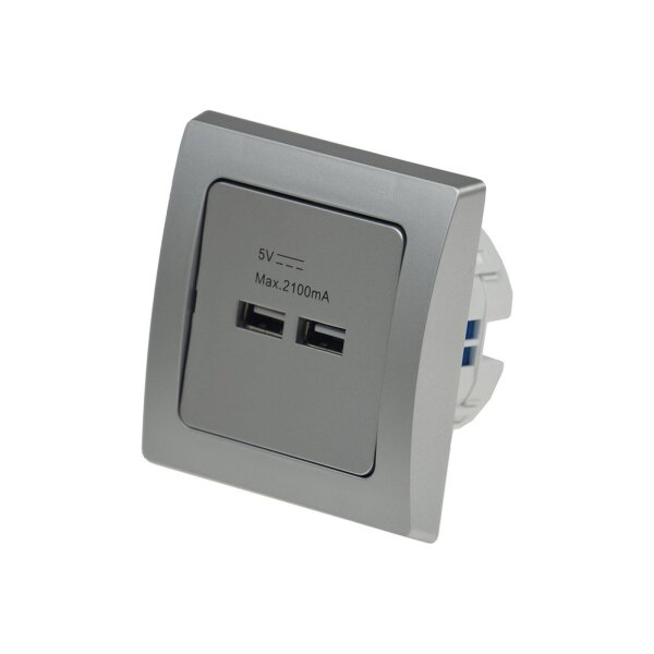 DELPHI 2-fach USB Ladegerät Unterputz 5V 2100mAh 2,1A 2 Unterputz-Netzteil Silber Grau