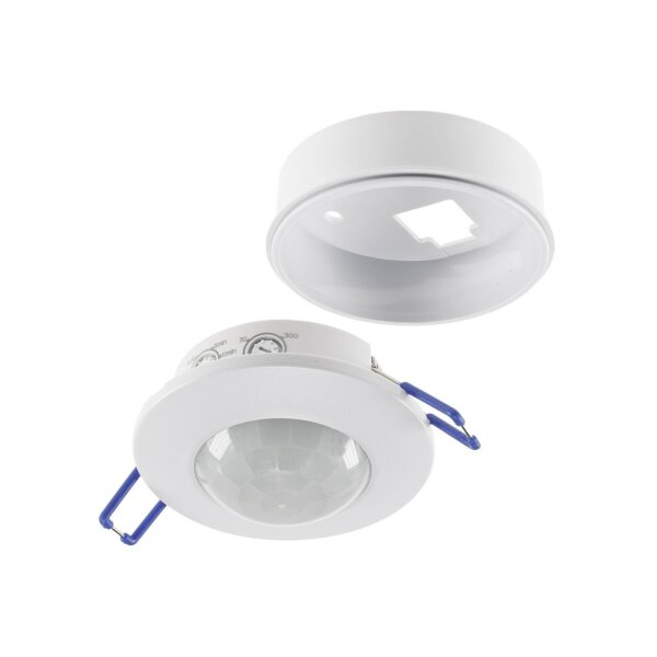 Decken Einbau Bewegungsmelder 360° flach LED geeignet einstellbar 8m Reichweite 230V Mit Aufbaurahmen Weiß