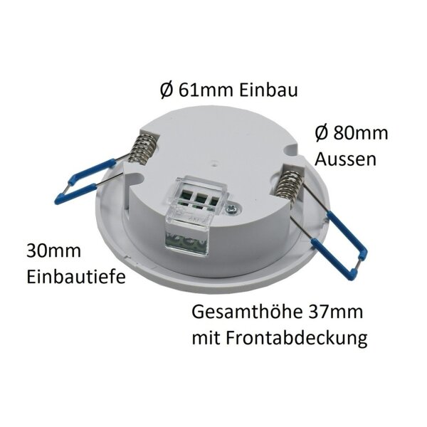 Decken Einbau Bewegungsmelder 360° flach LED geeignet einstellbar 8m Reichweite 230V Mit Aufbaurahmen Weiß