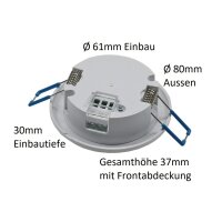 Decken Einbau Bewegungsmelder 360° flach LED geeignet einstellbar 8m Reichweite 230V Mit Aufbaurahmen Weiß