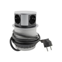 ChiliTec Versenkbare Tisch Steckdose mit 4 Steckdosen I 230V I 150cm Anschlusskabel mit Stecker I Silber/Schwarz