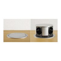 ChiliTec Versenkbare Tisch Steckdose mit 4 Steckdosen I 230V I 150cm Anschlusskabel mit Stecker I Silber/Schwarz