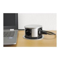 ChiliTec Versenkbare Tisch Steckdose mit 4 Steckdosen I 230V I 150cm Anschlusskabel mit Stecker I Silber/Schwarz