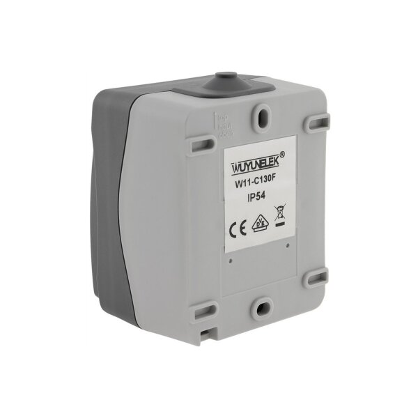 ChiliTec Taster Feuchtraum IP54 Aufputz 250V~/ 10A 2300W gummierte Kabeleinführung 77x62x55mm Grau