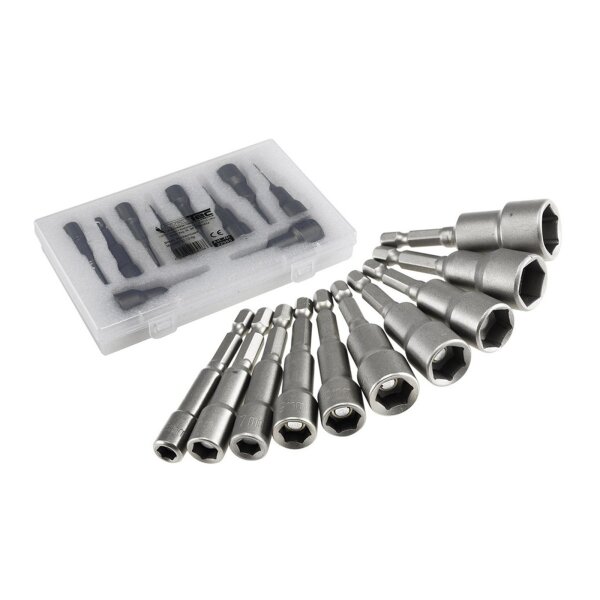 ChiliTec Steckschlüssel Bitsatz 10-teilig mit Magnet Halter I 10 Größen 6, 7, 8, 9, 10, 11, 12, 13, 14, 15mm I Starker Halt I Sechskant Bit I Chrom-Vanadium