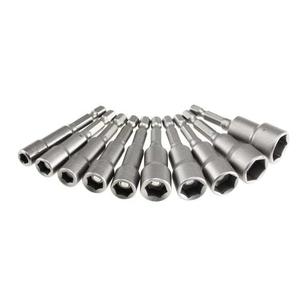 ChiliTec Steckschlüssel Bitsatz 10-teilig mit Magnet Halter I 10 Größen 6, 7, 8, 9, 10, 11, 12, 13, 14, 15mm I Starker Halt I Sechskant Bit I Chrom-Vanadium