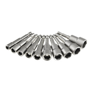 ChiliTec Steckschlüssel Bitsatz 10-teilig mit Magnet Halter I 10 Größen 6, 7, 8, 9, 10, 11, 12, 13, 14, 15mm I Starker Halt I Sechskant Bit I Chrom-Vanadium