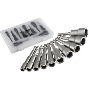 ChiliTec Steckschlüssel Bitsatz 10-teilig mit Magnet Halter I 10 Größen 6, 7, 8, 9, 10, 11, 12, 13, 14, 15mm I Starker Halt I Sechskant Bit I Chrom-Vanadium