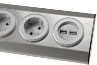 3-fach Steckdosenblock Edelstahl 2x USB 90° für Eck-& Aufbaumontage, 1,9m Kabel