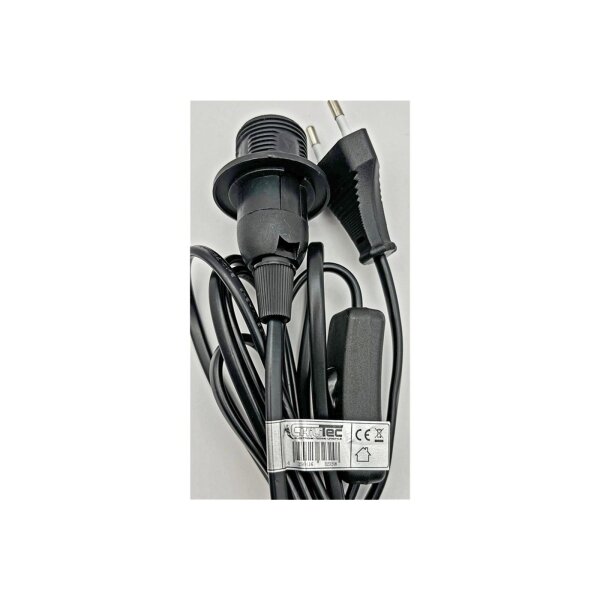 E27 Lampenfassung mit Kabel Schalter 3,4m Zuleitung Schnurschalter I inkl. Montagering Ø 40mm für Lampenschirm Papier Leuchten Stern Lampen Schwarz