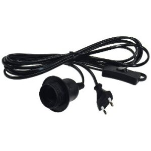 E27 Lampenfassung mit Kabel Schalter 3,4m Zuleitung Schnurschalter I inkl. Montagering Ø 40mm für Lampenschirm Papier Leuchten Stern Lampen Schwarz