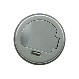 ChiliTec Mini Einbausteckdose Tisch-Steckdose mit 1x Steckdose 1x USB Ø 60mm Loch für Schreibtisch Arbeitsplatte 230V mit 190cm Anschlusskabel