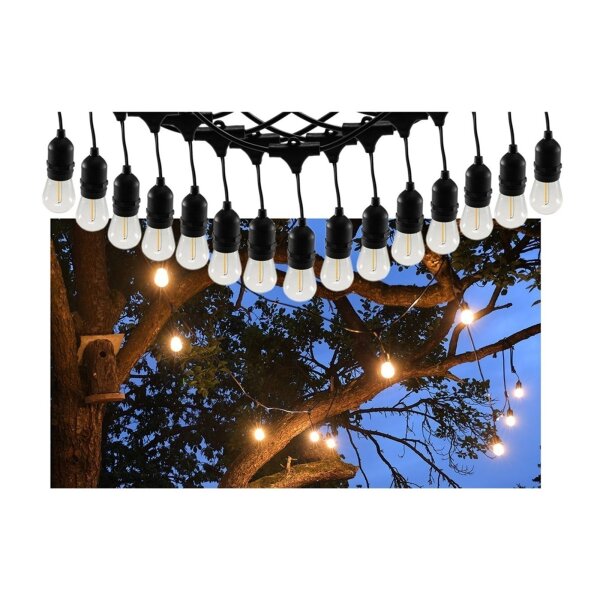 Biergarten-Lichterkette 14?m – 15x E27 Filament, warmweiß, IP65