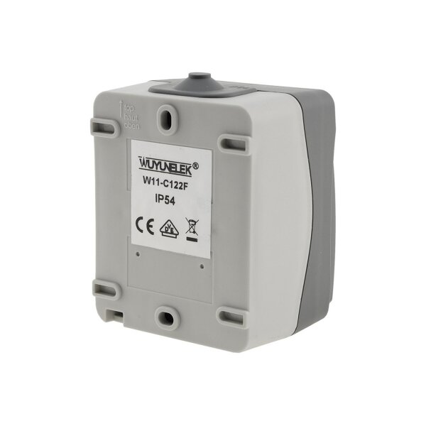 ChiliTec Kontrollschalter mit Licht IP54 Feuchtraum Aufputz 250V~/ 10A 2300W gummierte Kabeleinführung 77x62x55mm Grau