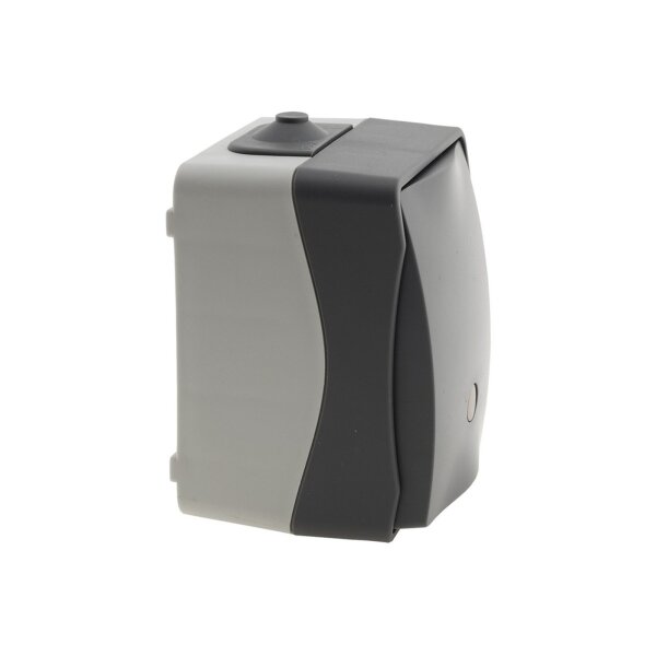 ChiliTec Kontrollschalter mit Licht IP54 Feuchtraum Aufputz 250V~/ 10A 2300W gummierte Kabeleinführung 77x62x55mm Grau