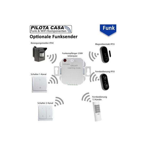 Chilitec Pilota Casa Funk-Komplettset – Smarte Lichtsteuerung, 433,92 MHz, Timer, bis 70 m Reichweite