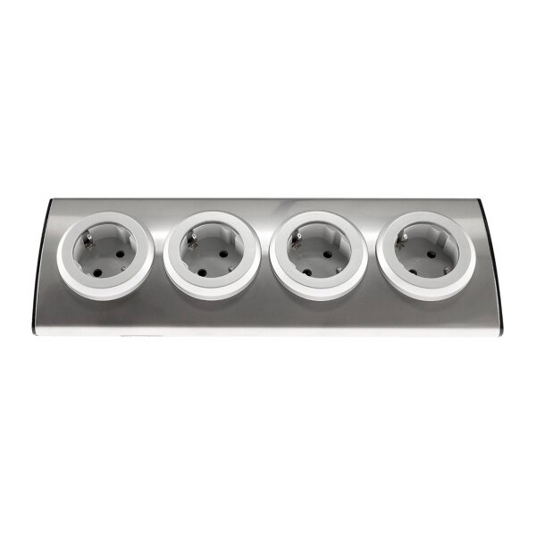 ChiliTec 4-fach Edelstahl Ecksteckdose mit 4x Schutzkontakt-Steckdosen 230V, 45° Winkel mit erhöhtem Berührungsschutz Aufbau-Steckdose für Küche, Büro, Bad