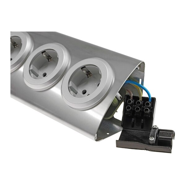 ChiliTec 4-fach Edelstahl Ecksteckdose mit 4x Schutzkontakt-Steckdosen 230V, 45° Winkel mit erhöhtem Berührungsschutz Aufbau-Steckdose für Küche, Büro, Bad