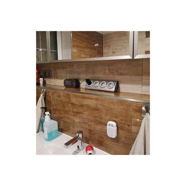 ChiliTec 4-fach Edelstahl Ecksteckdose mit 4x Schutzkontakt-Steckdosen 230V, 45° Winkel mit erhöhtem Berührungsschutz Aufbau-Steckdose für Küche, Büro, Bad