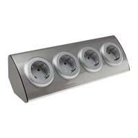 ChiliTec 4-fach Edelstahl Ecksteckdose mit 4x Schutzkontakt-Steckdosen 230V, 45° Winkel mit erhöhtem Berührungsschutz Aufbau-Steckdose für Küche, Büro, Bad