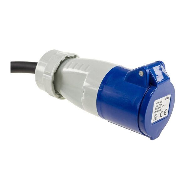 CEE Adapter Kabel 1,5M Kupplung auf Schutzkontakt Stecker IP44 spritzwassergeschützt 230V / 16A 3-polig für Camping, Boot, Camper, Wohnwagen