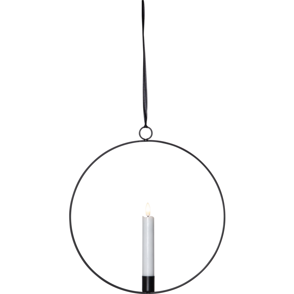 Edler Metallring schwarz mit LED Stab-Kerze "3D FLAMME" Ø 28cm zum Hängen