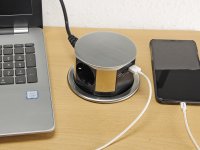 ChiliTec Versenkbare Steckdose Edelstahl mit 3X Steckdosen 2X USB I Einbausteckdose mit 150cm Kabel 230V für Küche, Schreibtisch, Arbeitsplatten