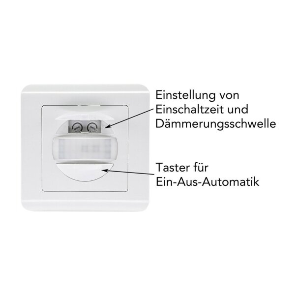 Bewegungsmelder 160° Unterputz 9m Detektion 2-Draht Technik Ersatz für Lichtschalter Wandeinbau Sensor UP Einbau Weiß