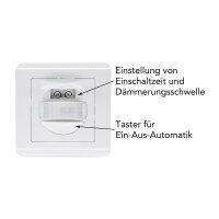 Bewegungsmelder 160° Unterputz 9m Detektion 2-Draht Technik Ersatz für Lichtschalter Wandeinbau Sensor UP Einbau Weiß