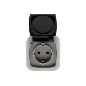 Aufputz Feuchtraum Steckdose IP44 250V Aussensteckdose mit Klappdeckel Schutzkontakt-Steckdose für Innen/Aussen Grau Anthrazit