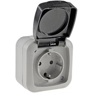 Aufputz Feuchtraum Steckdose IP44 250V Aussensteckdose mit Klappdeckel Schutzkontakt-Steckdose für Innen/Aussen Grau Anthrazit